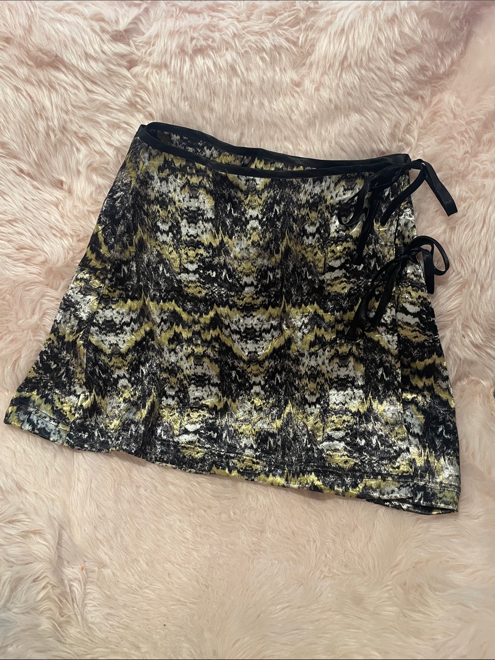 Urban Outfitters Black and Yellow Abstract Wrap Mini Skirt